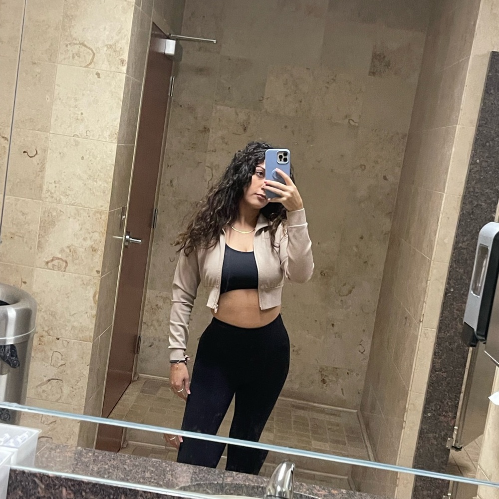 Beige Cropped Zip-Up Women Top - Picture 2 of 3
